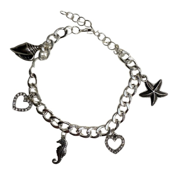 Handmade Jewelry - Handmade Silver Plated Charm Bracelet with Sea Charms